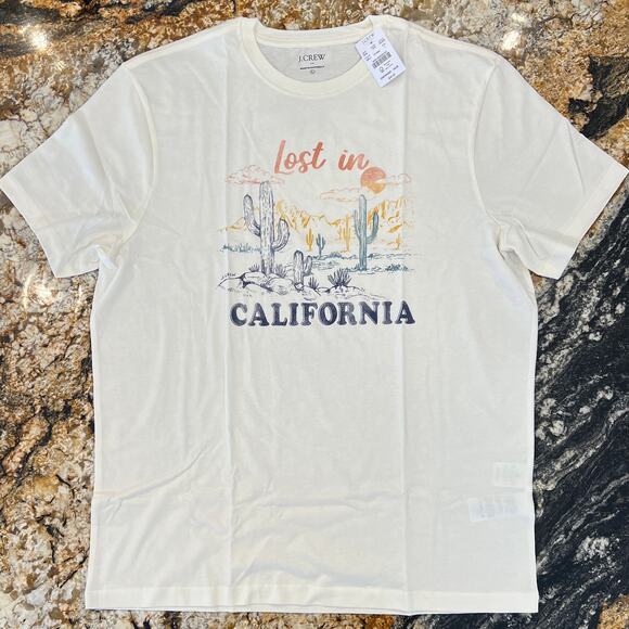 NWT J. Crew Men's Ivory W/Lost in California Graphic Tee - Picture 4 of 9